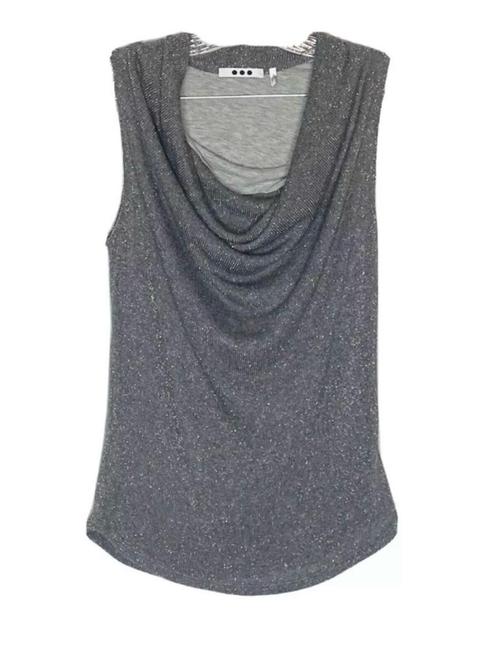 Three Dots Emma Metallic Gray Sleeveless Cowl Neck Tank, Size XS
